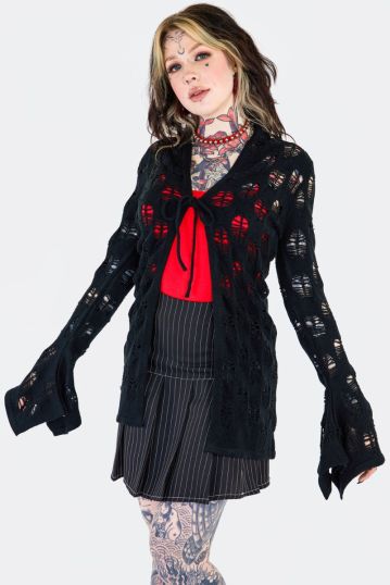 Lace Heart Knit Tie Front Cardigan